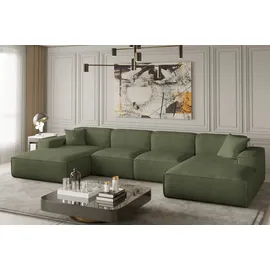 Fun Möbel Wohnlandschaft U-Form CELES in Stoff Scala Olivgrün - Grün