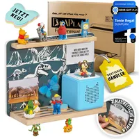 DUAPLAN® Kinder-Regal: Kompatibel mit Toniebox & 40 Tonies-Hörfiguren! [NEU: Magnetische Bilderrahmen] Tonie-Regal Aufbewahrung Kinderzimmer Mädchen & Jungen Grau Dinosaurier I TESTSIEGER aus FSC-HOLZ