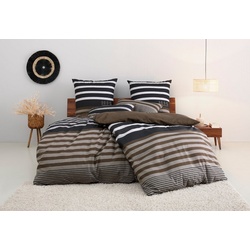 Bettwäsche Majoran in Gr. 135×200, 155×220 oder 200×200 cm, H.I.S, Polycotton recycelt, 3 teilig, gestreifte Bettwäsche in verschiedenen Qualitäten braun 1 St. x 200 cm x 200 cm
