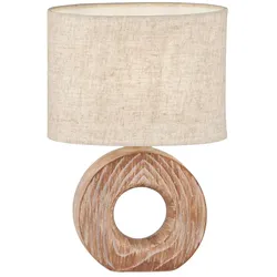 Tischleuchte Beistelllampe Nachttischlampe Tischlampe Beige Keramik Holzfarbe