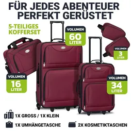 Juskys Trolley Kofferset Athen - 60 L, 2 Rollen, Weichschale, Handgepäck, Bordeaux