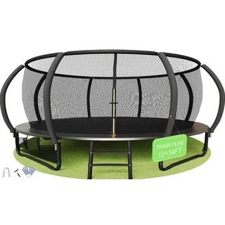 Flamaker Trampolin Outdoor Kinder, Gartentrampolin Ø 366/427cm mit Netz, Bodenanker, Stabile Rahmenkonstruktion, Wetterfest und rostfrei, Outdoor Trampolin für Kinder & Erwachsene Belastbarkeit 160kg