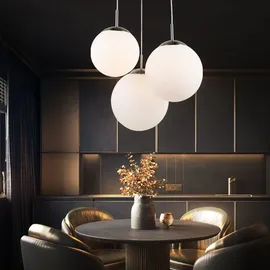 GLOBO RGB LED Hängeleuchte, 3 Flammig, Glas, Fernbedienung, H 80cm - weiß,