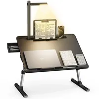 Laptoptisch Betttisch, SAIJI Bett Tisch mit LED Lampe, Höhen Winkel verstellbar, mit Buchständer, Schublade, Lap Stopper, Tablet Schlitz, Schlittenbeine