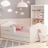 Kids Collective Kinderbett 70x140 cm mit Matratze und Schublade Lattenrost & Rausfallschutz Bett für Kinder Bett Bed Rausfallschutz Kinderbett Einzelbet... - weiß