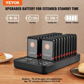 Vevor Restaurant-Pager-System, kabelloses Warteschlangensignal mit 400 m Reichweite, Piepser zur Rufannahme von Gästen mit Vibration und Blinken, 20 Pager für Imbisswagen, Kirche, Kindergarten