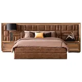 Xlmoebel Schlafzimmer-Set Luxuriöses Doppelbett-Set in Braun für Hotelzimmer, (3Tlg.Schlafzimmer set (Bett +2x Nachttishe), Hergestellt in Europa braun