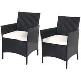 2er-Set Poly-Rattan Gartensessel Halden, Korbsessel, anthrazit, Kissen creme