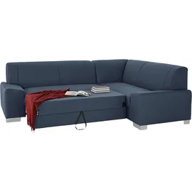 DOMO collection Ecksofa DOMO COLLECTION "Anzio in kubischer Formensprache, flache Armlehnen, L-Form", blau (dunkelblau), B:259cm H:85cm T:191cm, Sofas, Ecksofa, Wahlweise mit Bettfunktion und Federkern für hohen Sitzkomfort