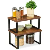 Relaxdays Tischregal Set, Küchenorganizer für Gewürze, Geschirr uvm., stapelbar, Industrial Design, braun/schwarz