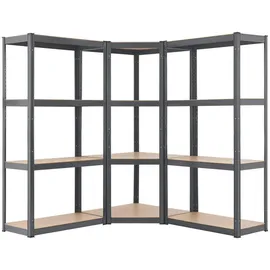 Juskys 3er Regalsystem 1 Eckregal & 2 Easy - Schwerlastregale, 12 MDF Holz Böden, 960kg Grau