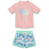 Playshoes Unisex Kinder UV-Schutz Bade-Set zweiteilig Schwimmshirt Badeshorts Badebekleidung, Palmen Koralle, 74/80