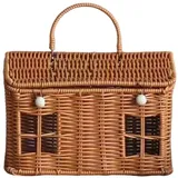 Weidenkorb mit Deckel - Handgeflochtener Aufbewahrungskorb 24 cm - Klappgriff für Einkauf, Picknick, Ostern - Deko-Korb für Wohnzimmer, Badezimmer - Naturlook (A)