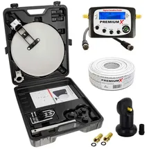 PremiumX Camping SAT Anlage Antenne Satelliten-Finder Single LNB 10m Koaxial-Kabel F-Stecker im Koffer ideales Camp-Zubehör
