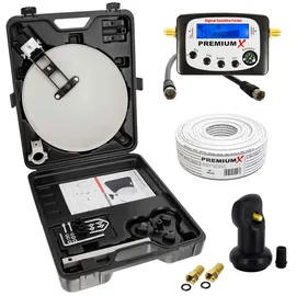 PremiumX Camping SAT Anlage Antenne Satelliten-Finder Single LNB 10m Koaxial-Kabel F-Stecker im Koffer ideales Camp-Zubehör