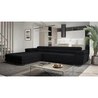 Goldstoff Ecksofa mit Schlaffunktion und Bettkasten VENUS TWIN - Ecksofa mit Federkern, Eckcouch Schwarz - Schwarz