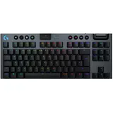 Logitech G G915 X LIGHTSPEED TKL – flache kabellose Gaming-Tastatur mit Double-Shot-PBT-Tastenkappen, RGB-Hintergrundbeleuchtung, roten linearen GL-Switches für PC/Mac, DEU QWERTZ - Schwarz