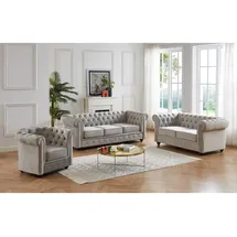 vente-unique Couchgarnitur 3+2+1 - Samt - Hellgrau - CHESTERFIELD