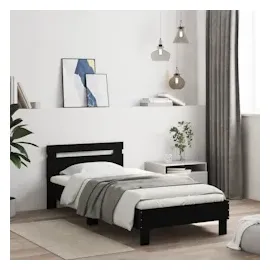 vidaXL Bettgestell mit Kopfteil und LED-Leuchten Schwarz 100x200 cm