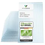 Vivodo Gewächshausplatten 8 Stk. | Hohlkammerplatten Doppelstegplatten 8mm | Platten für Gewächshaus | 605 x 1210 mm