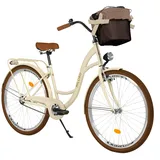 MILORD Damenfahrrad Citybike Komfort Mit Metallkorb Vintage Fahrrad, 26, 28 Zoll, 1-Gang (Creme, 28 Zoll)