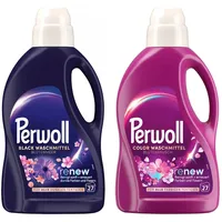 PERWOLL Flüssig-Set 2x 27 Waschladungen (54WL) 1x Black Blütenmeer & 1x Color Blütenrausch, Feinwaschmittel reinigt sanft und erneuert Farben und Fasern, mit Dreifach-Renew-Technologie