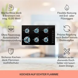 Klarstein Gaskocher 6-Flammig, 10,85kW Einbau-Gaskocher für Innenbereich, Edelstahl-Gaskocher für Wohnmobil, 6-Flammiger Gaskocher, Gasherde mit