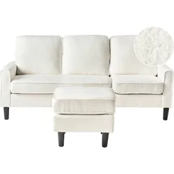 Sofa AVESTA Bouclé Weiß mit Ottomane 3-Sitzer