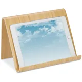 Relaxdays Tablet Ständer, Holz, Schreibtisch, Küche, Bett, Leseständer, modernes Design, Buch-Halter, Kochbuch, natur, 1 Stück