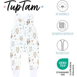 TupTam Schlafsack mit Füßen Baby 2,5 TOG aus Baumwolle, OEKO-TEX zertifiziert, Farbe: eule beige pastellblau, Größe: 68-74 - 68-74