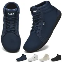 Geweo Barfußschuhe Damen Herren Hi top Sneaker Barfuss Schuhe Leicht Breite Minimalistische Walking Zehenschuhe Zero Drop Sohle Unisex Trail Fitness rutschfest Blau 40 EU - 40 EU Weit