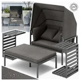 MuCoLa Gartenliege Aluminium Sonnenliege inkl. Sonnendach wetterfest Strandkorb Liegebett Terrassenmöbel Gartensofa Sonnenbett Outdoor-Liege | Mucola