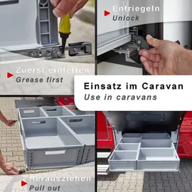 SOTech VarioSlide KV2-100-H53-L300-EH 300 mm – Schwerlast 100 kg, Einhandverriegelung mit Lock-in/out Einrastfunktion mit schwarzem Hebel Schwerlast-Vollauszug belastbar bis