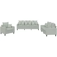 VidaXL 3-tlg. Sofagarnitur mit Kissen Hellgrau Samt