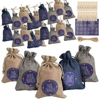 TolleTour 24 Adventskalender zum Befüllen, Stoffbeutel Geschenksäckchen Weihnachten für Weihnachtskalender, Adventskalender Säckchen mit 1-24 A... - Blau/Weiß/Grau