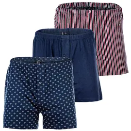 yourbasics Herren Jersey-Boxershorts, 3er Pack - Cotton, Eingriff mit Knopf, Muster, Multipack BlauMix 2XL