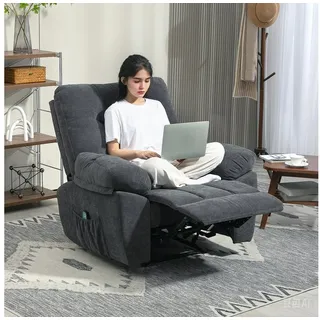 Homcom Relaxsessel Fernsehsessel mit Liegefunktion Massagesessel mit Vibration, Heizung, 8 Modi, TV Sessel mit Wandnahen Design, Fußteil,