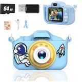 NMM Kinderkamera, Fotoapparat Kinder mit 1080P HD, Kinder Digitalkamera mit 2,0-Zoll-Bildschirm, 64 GB Speicherkarte, Spielen, Selfie und Filtern, Kids Kamera ab 3-6 8-12, Weihnachten Spielzeug