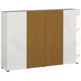 freiraum Schuhkommode Lady, 10 Böden, weiss hochglanz / Eiche Dekor - 160x115x34 (BxHxT) braun
