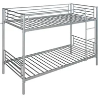 [en.casa] Metall-Etagenbett Soppsar mit 2 Matratzen 200x90 cm Silber