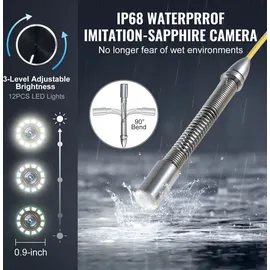 Vevor Kanalkamera, 50 m, selbstnivellierende Rohrkamera mit 10,1-Zoll-Touchscreen, 512-Hz-Sender & Entfernungszähler, IP67-Rohrinspektionskamera