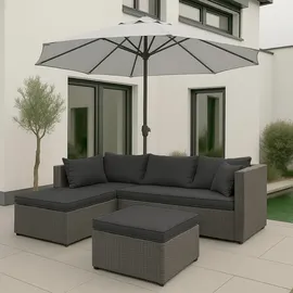 Mendler Poly-Rattan Garnitur HWC-O46, Balkon-/Garten-/Lounge-Set Sofa Sitzgruppe ~ grau Polster dunkelgrau