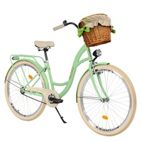 Balticuz OU Milord Komfort Fahrrad mit Weidenkorb, Hollandrad, Damenfahrrad, Citybike, Vintage, 26 Zoll, Mintze-Creme, 1-Gang