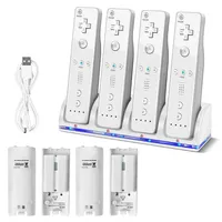 4 IN 1 Ladestation für Wii Fernbedienung, Controller Ladestation mit 4 Stück 2800 mAh Wiederaufladbaren Batterien & Ladekabel, Ladestations für Wii Controller für U-Spielfernbedienung(Weiß)