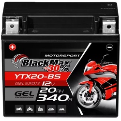YTX20-BS Motorradbatterie 12V 20Ah BlackMax Gel CTX20-BS (DIN 82001)