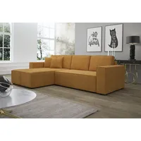 Fun Möbel Ecksofa Schlafsofa Sofa CONOR PREMIUM Stoff oder Kunstleder, inkl. 3 Rücken- 2 Zierkissen, inkl. Schlaffunktion mit Bettkasten gelb