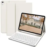 KVTVOU Tastatur Hülle für iPad Air 11 Zoll (2026 2025 2024), iPad Air 5. / 4. Generation (10,9 Zoll 2022 2020), Magnetisch Bluetooth Tastatur, QWERTZ-Layout, Weiche Stoßfeste TPU-Hülle, Cremeweiß