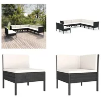 vidaXL 9 tlg. Garten Lounge Set mit Auflagen Poly Rattan Schwarz - Garten-Sofagarnitur - Garten-Sofagarnituren - Gartensofa-Set - Gartensofa-Sets - Schwarz