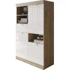 INOSIGN Highboard »Slim«, Breite 91 cm, weiß Hochglanz Lack, braun