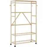 vidaXL Kleiderständer mit Ablagen und Rollen 110x40x180 cm braun